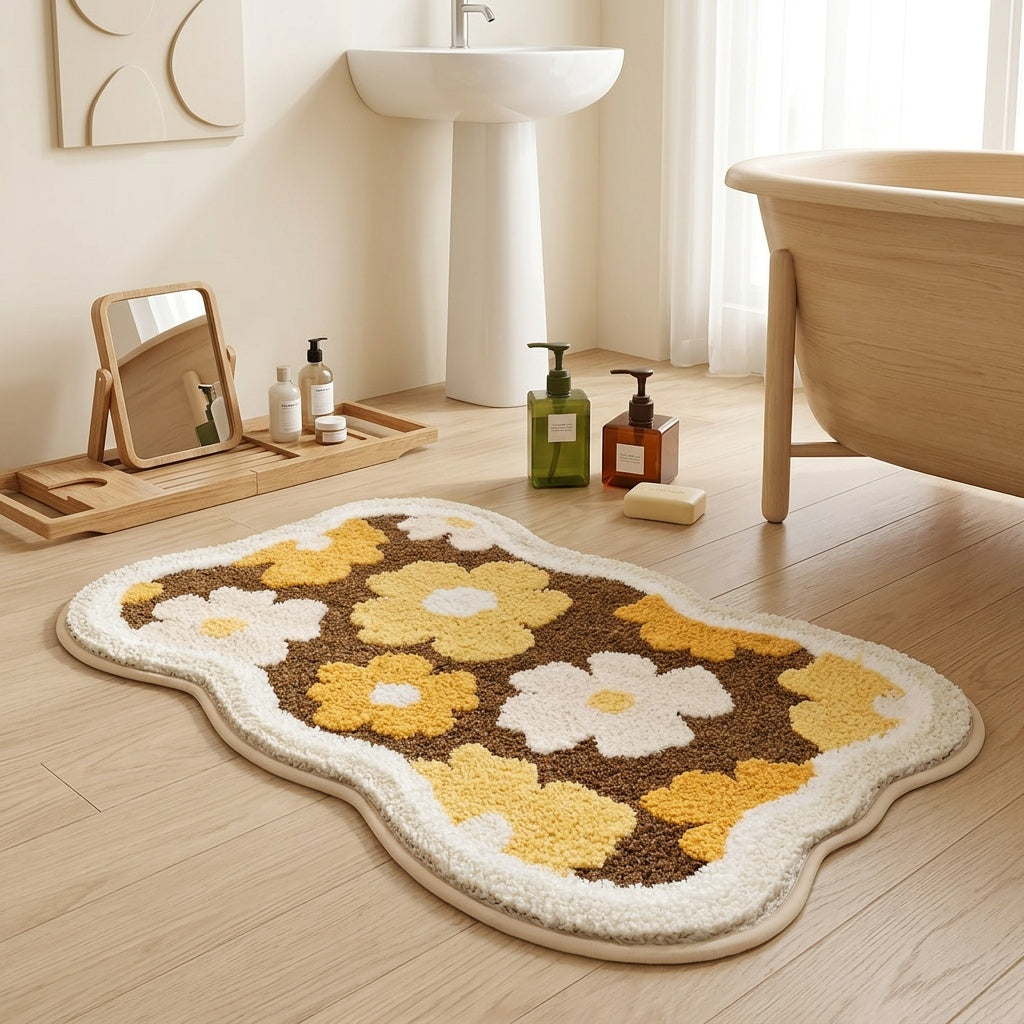 Tapis de salle de bain fleuri, d'épaisseur