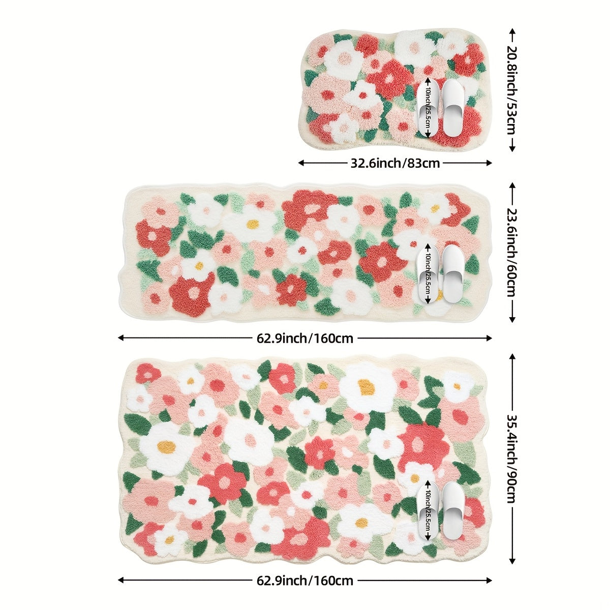 Tapis de salle de bain fleuri tufté en relief