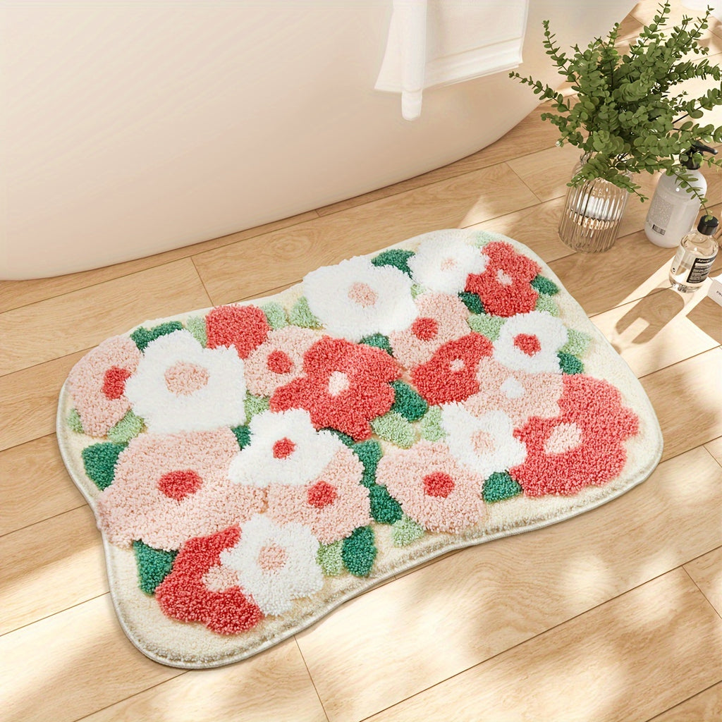 Tapis de salle de bain fleuri tufté en relief
