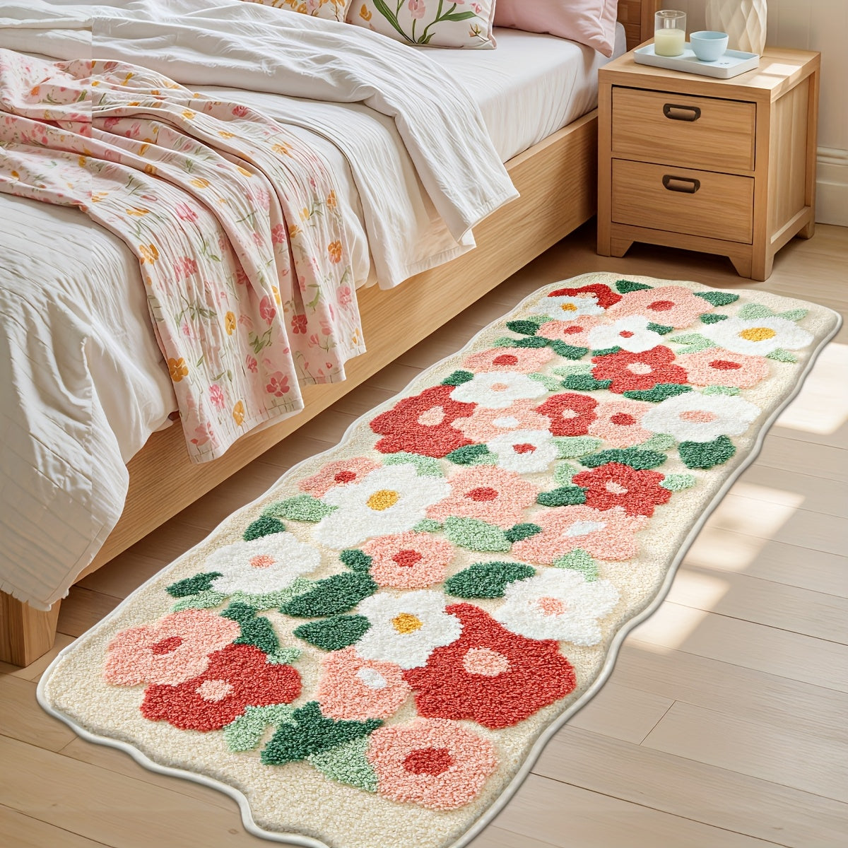 Tapis de salle de bain fleuri tufté en relief