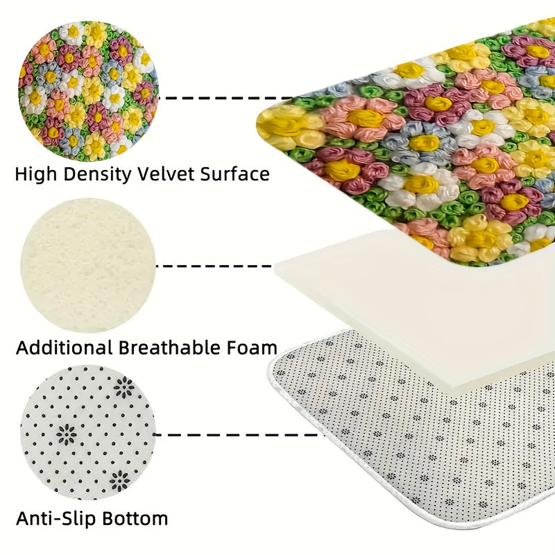 Tapis de salle de bain fleurs en relief imprimé