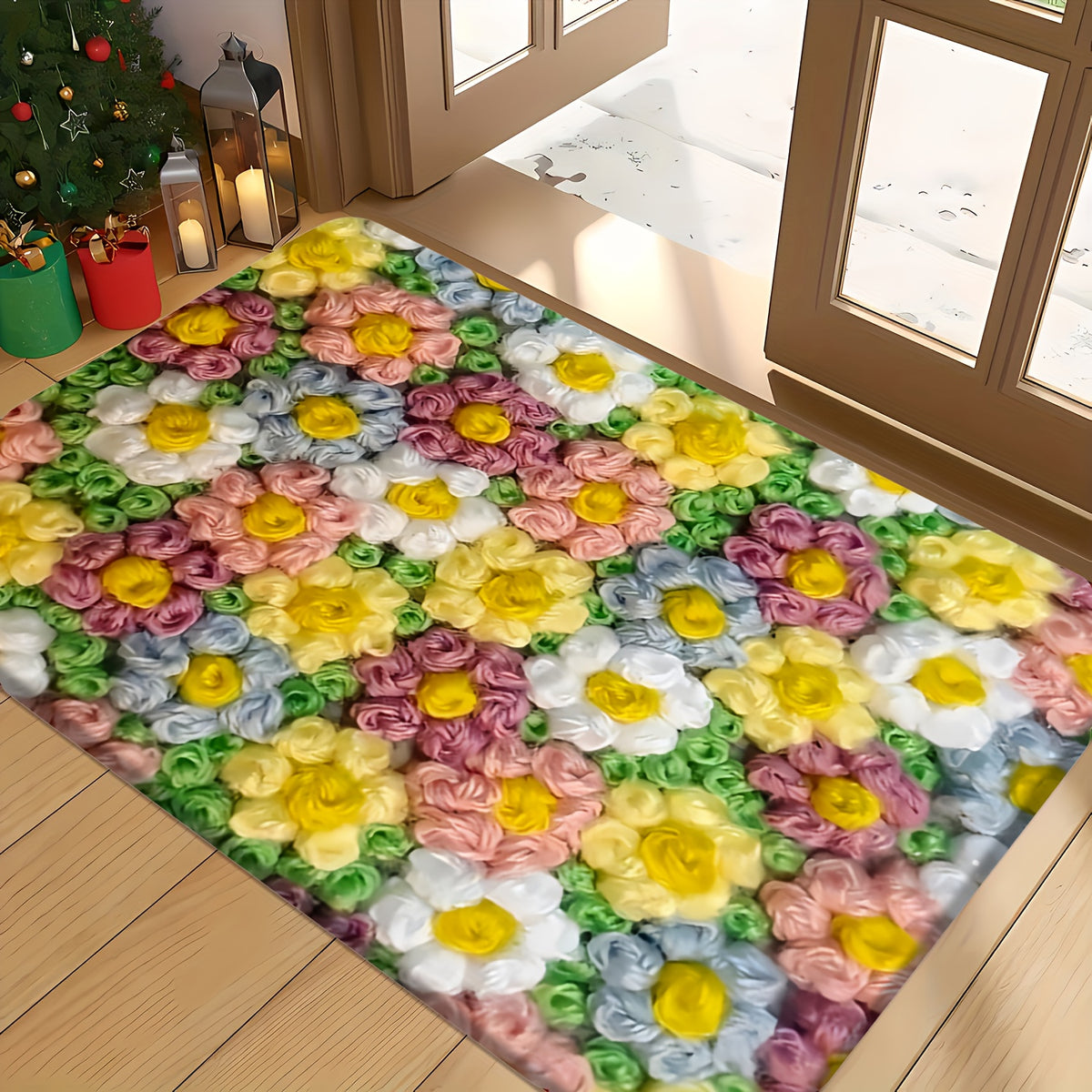 Tapis de salle de bain fleurs en relief imprimé