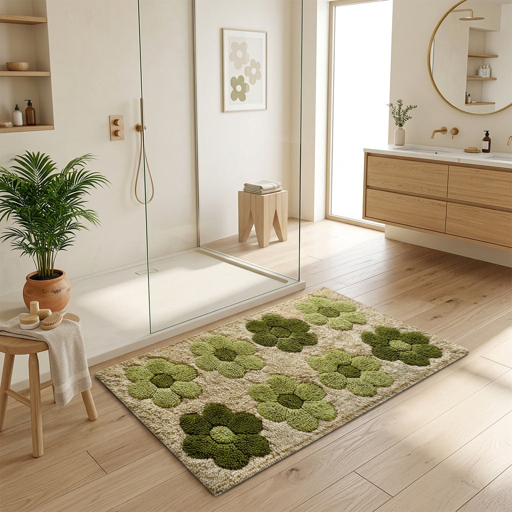 Tapis de salle de bain à fleurs rétro, cinq formats