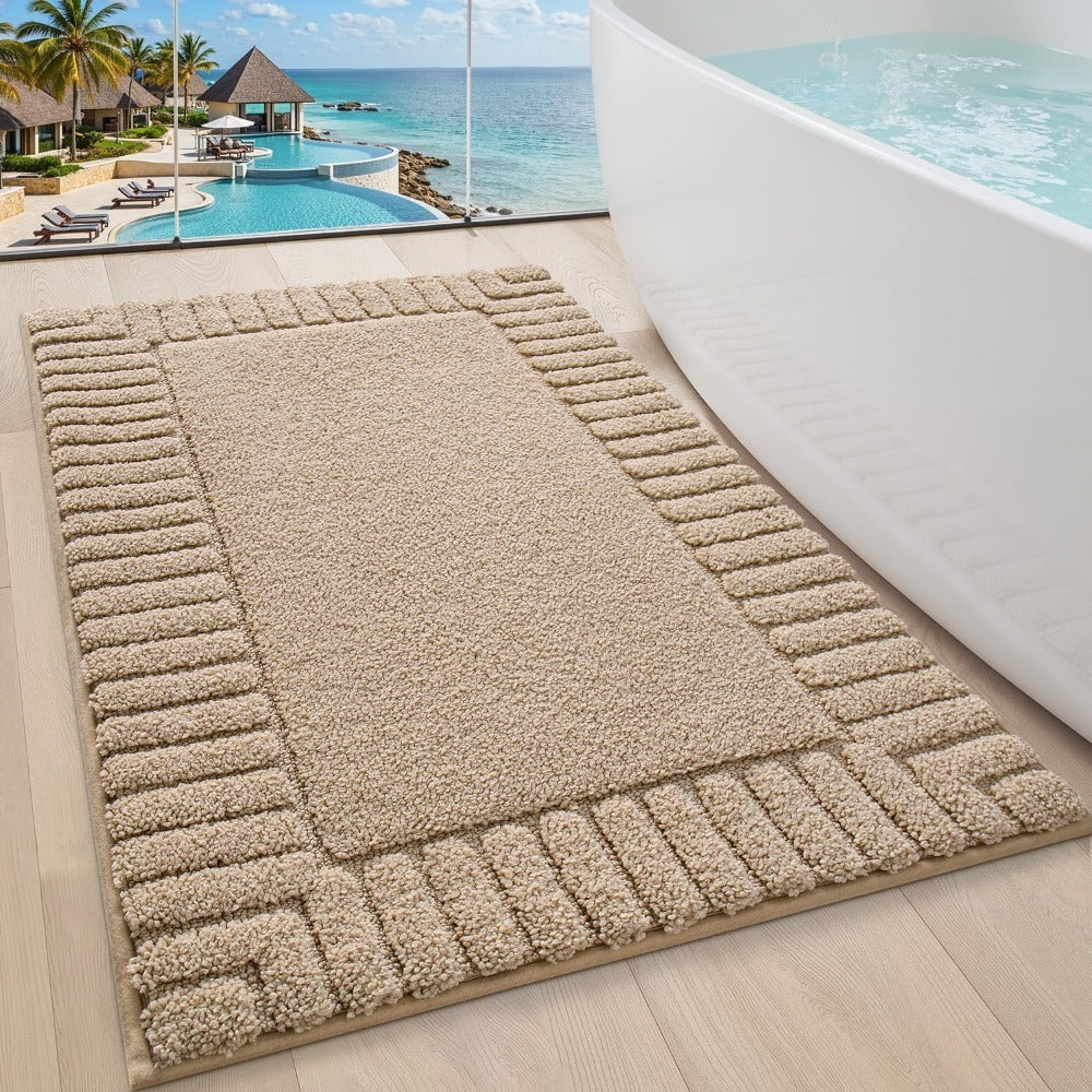 Tapis de salle de bain floqué à bordure côtelée, 2 000 g