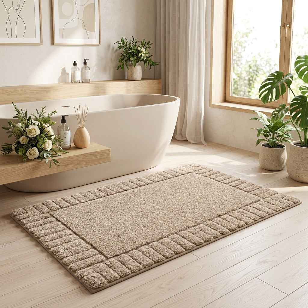 Tapis de salle de bain floqué à bordure côtelée, 2 000 g