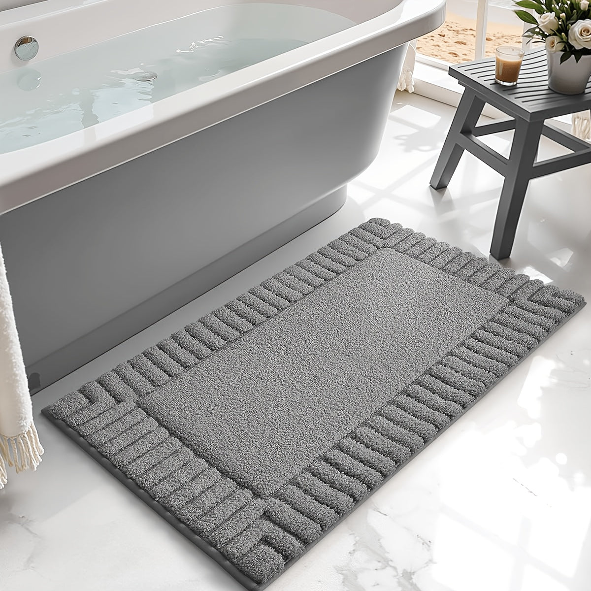Tapis de salle de bain floqué à bordure côtelée, 2 000 g