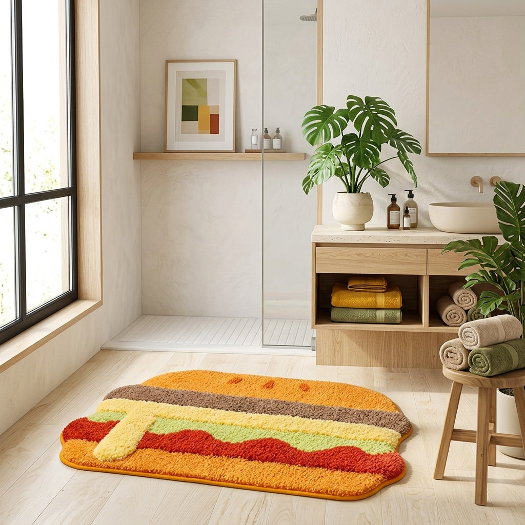 Tapis de salle de bain en forme de hamburger découpé
