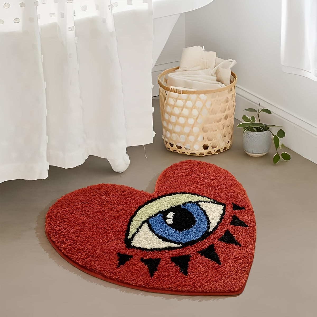 Tapis de salle de bain en forme de cœur, motif œil