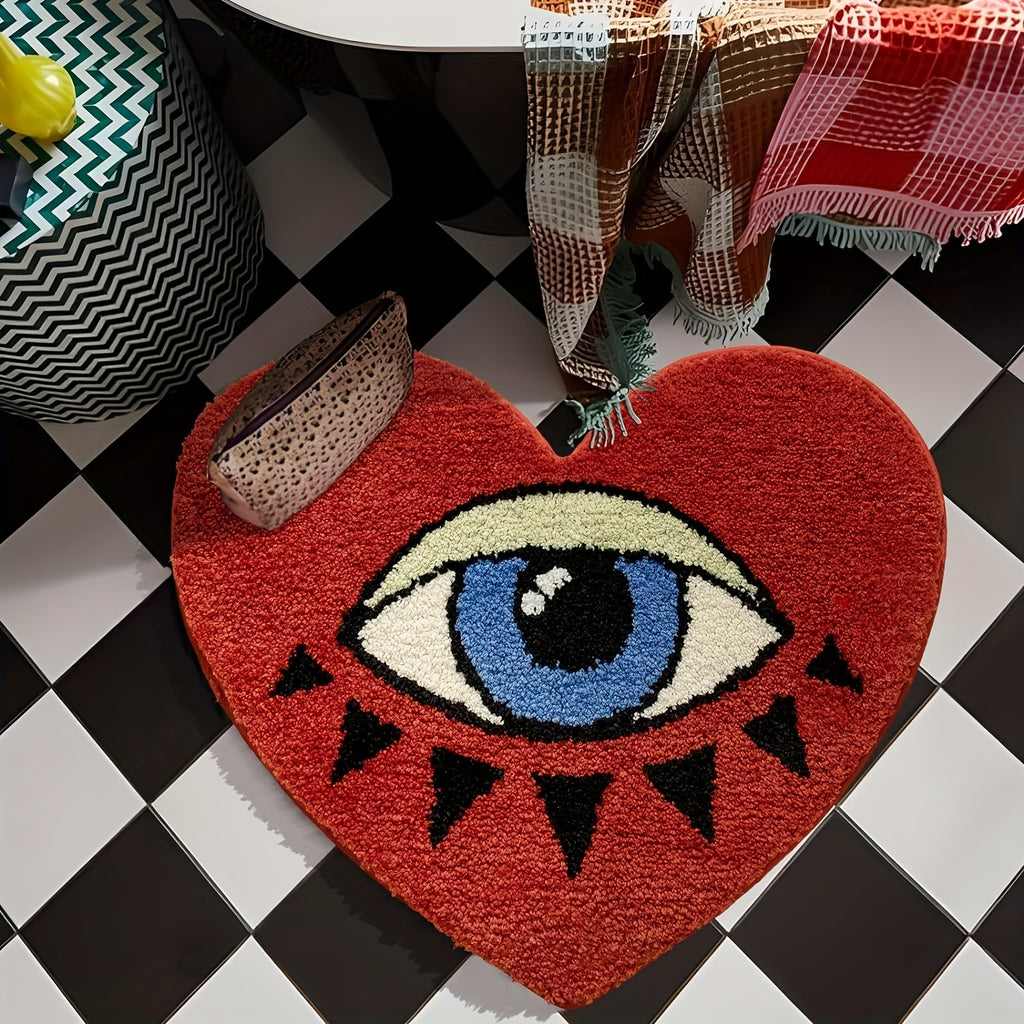 Tapis de salle de bain en forme de cœur, motif œil