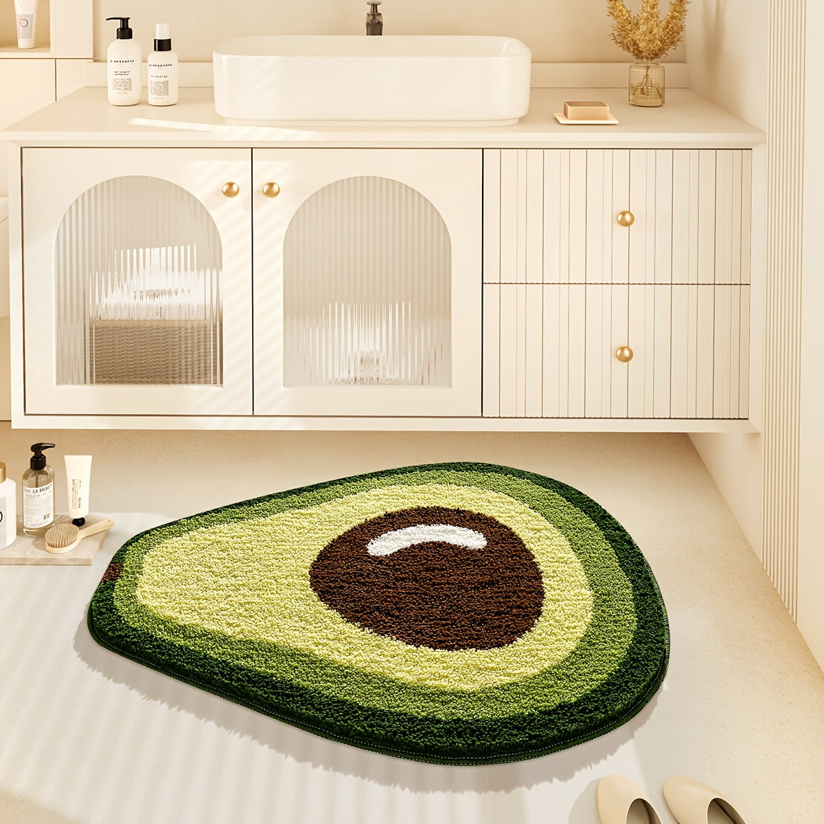 Tapis de salle de bain moelleux découpé en forme de fruit