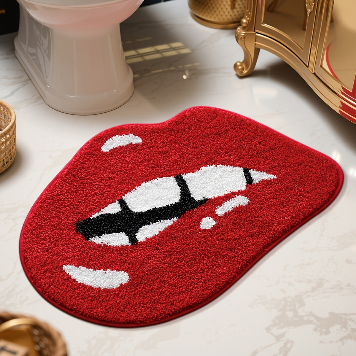 Tapis de salle de bain forme lèvres, tufté moelleux