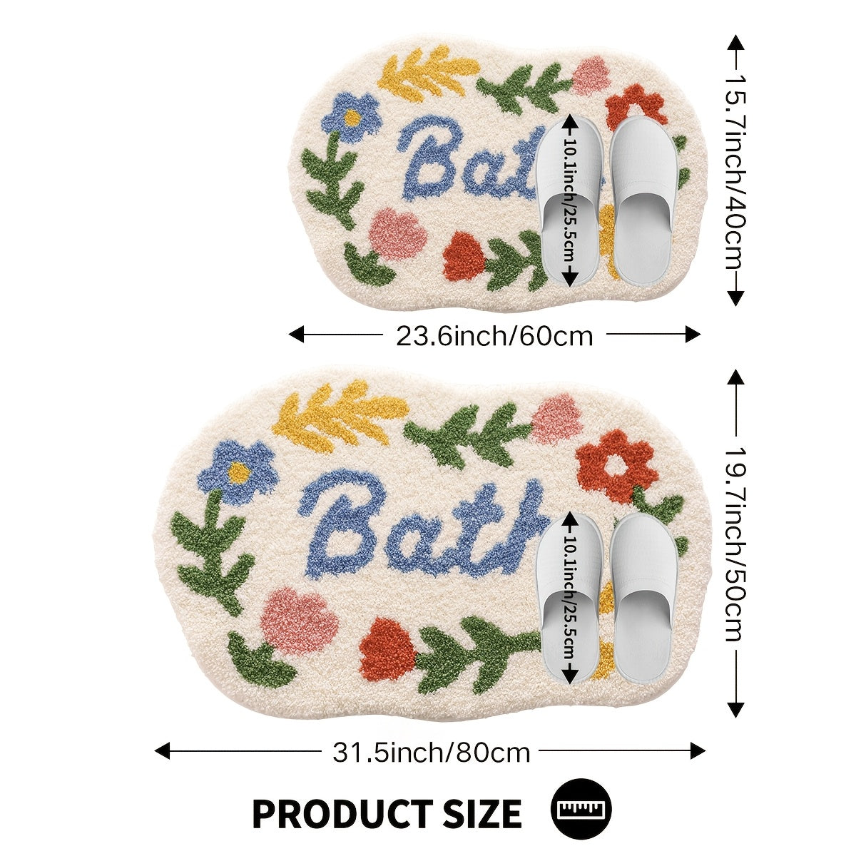Tapis de salle de bain forme nuage, fleurs tuftées