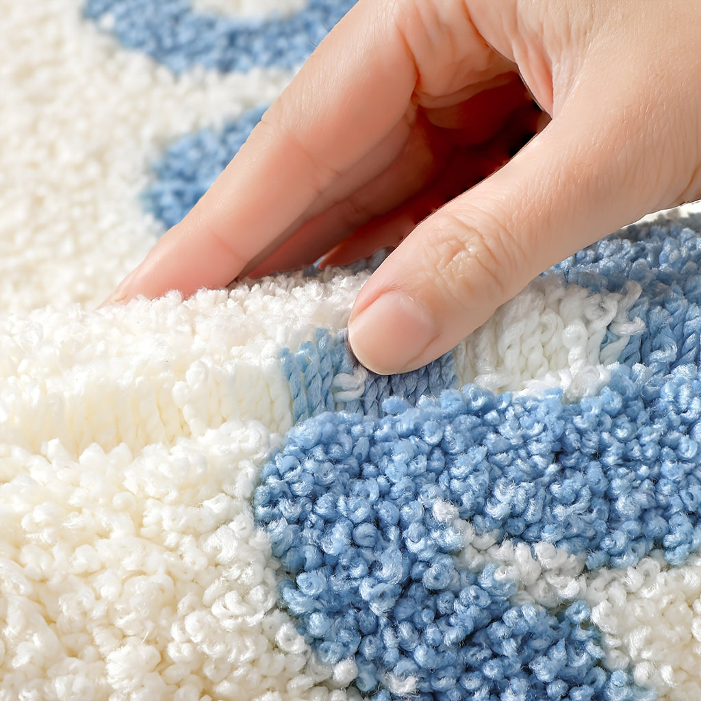 Tapis de salle de bain forme nuage, fleurs tuftées