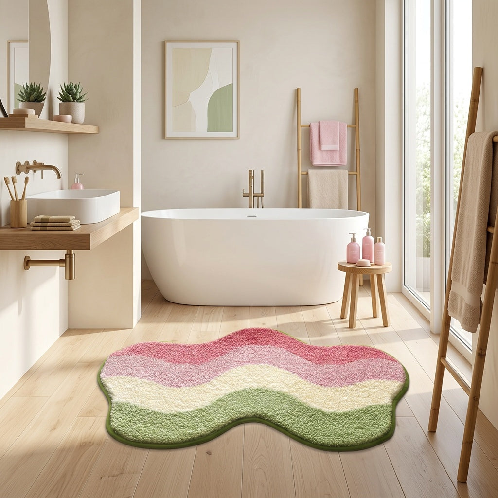 Tapis de salle de bain forme nuage, vagues