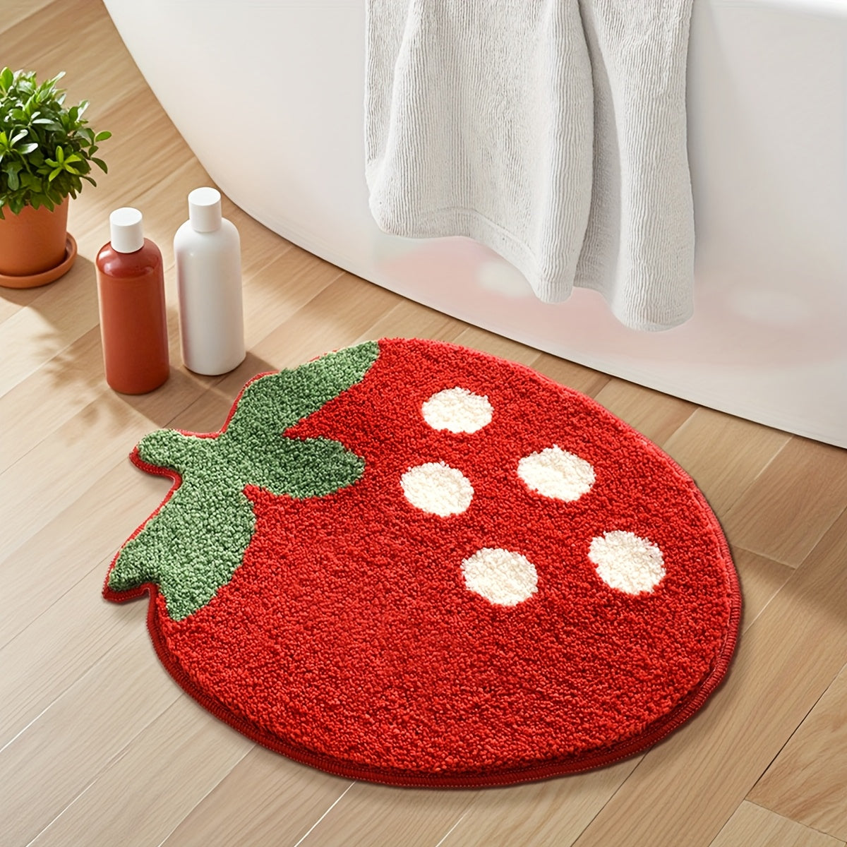 Tapis de salle de bain en forme de fraise, moelleux