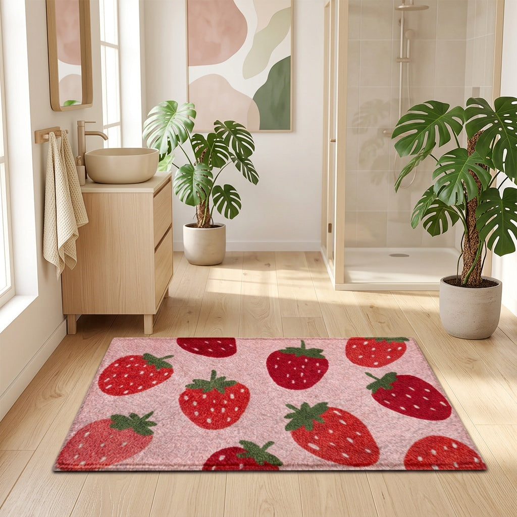Tapis de salle de bain à motif fraises, 5 longueurs