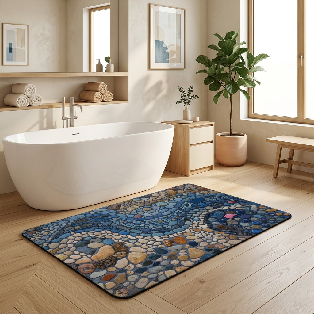 Tapis de salle de bain mosaïque de galets, caoutchouc