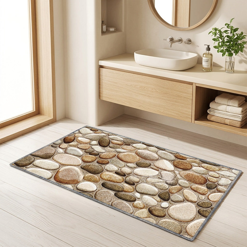 Tapis de salle de bain galets en gros plan, velours
