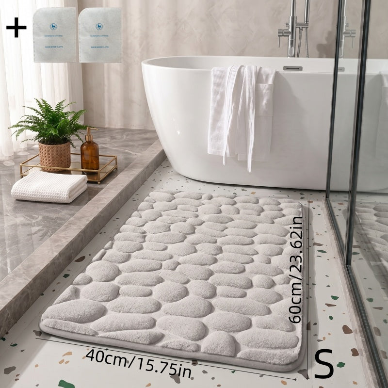Fashionable Small Stone Bathroom Doorway Absorbent Mat - Light Gray (59.99cm) + 2 Shoe Cleaning Cloths