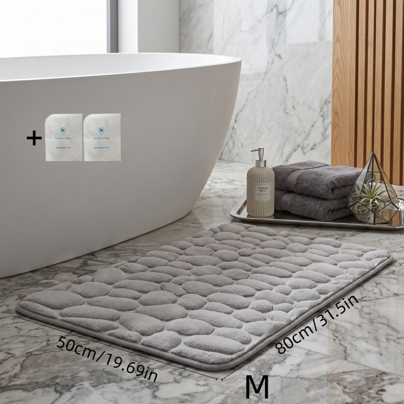 Fashionable Small Stone Bathroom Doorway Absorbent Mat - Light Gray (80.01cm) + 2 Shoe Wiping Cloths