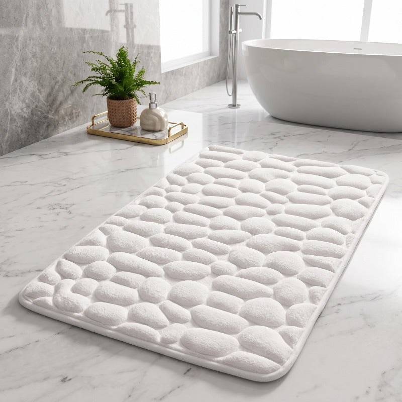 Tapis de salle de bain à galets dos PVC, 2 chiffons inclus