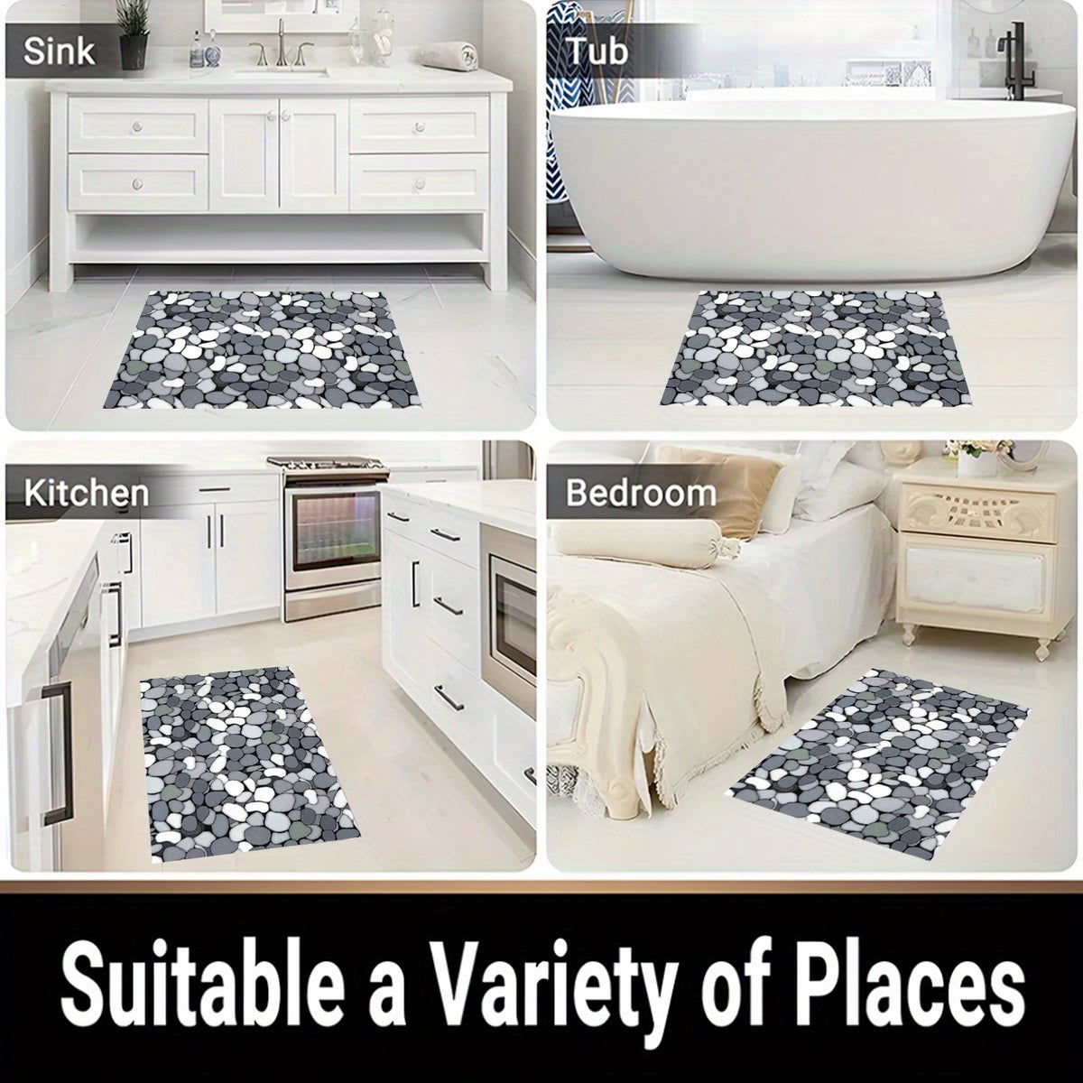 Tapis de salle de bain galets, dos à picots