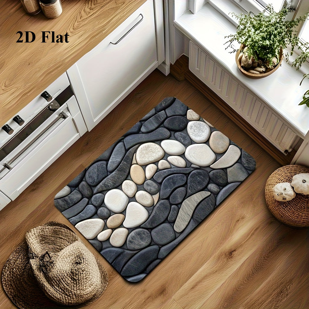 Tapis de salle de bain galets effet pierre naturelle