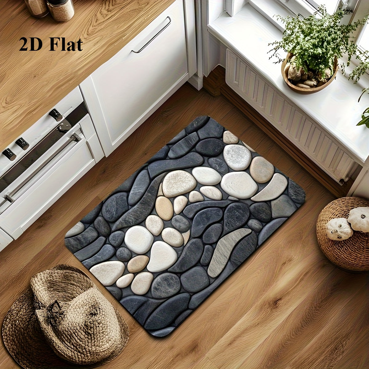 Tapis de salle de bain galets effet pierre naturelle