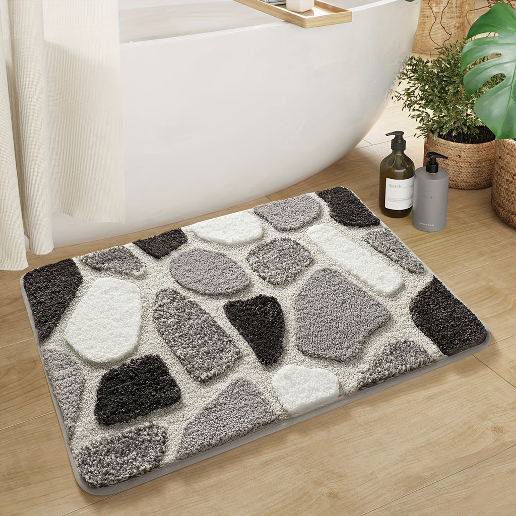 Tapis de salle de bain effet galets, relief tufté épais