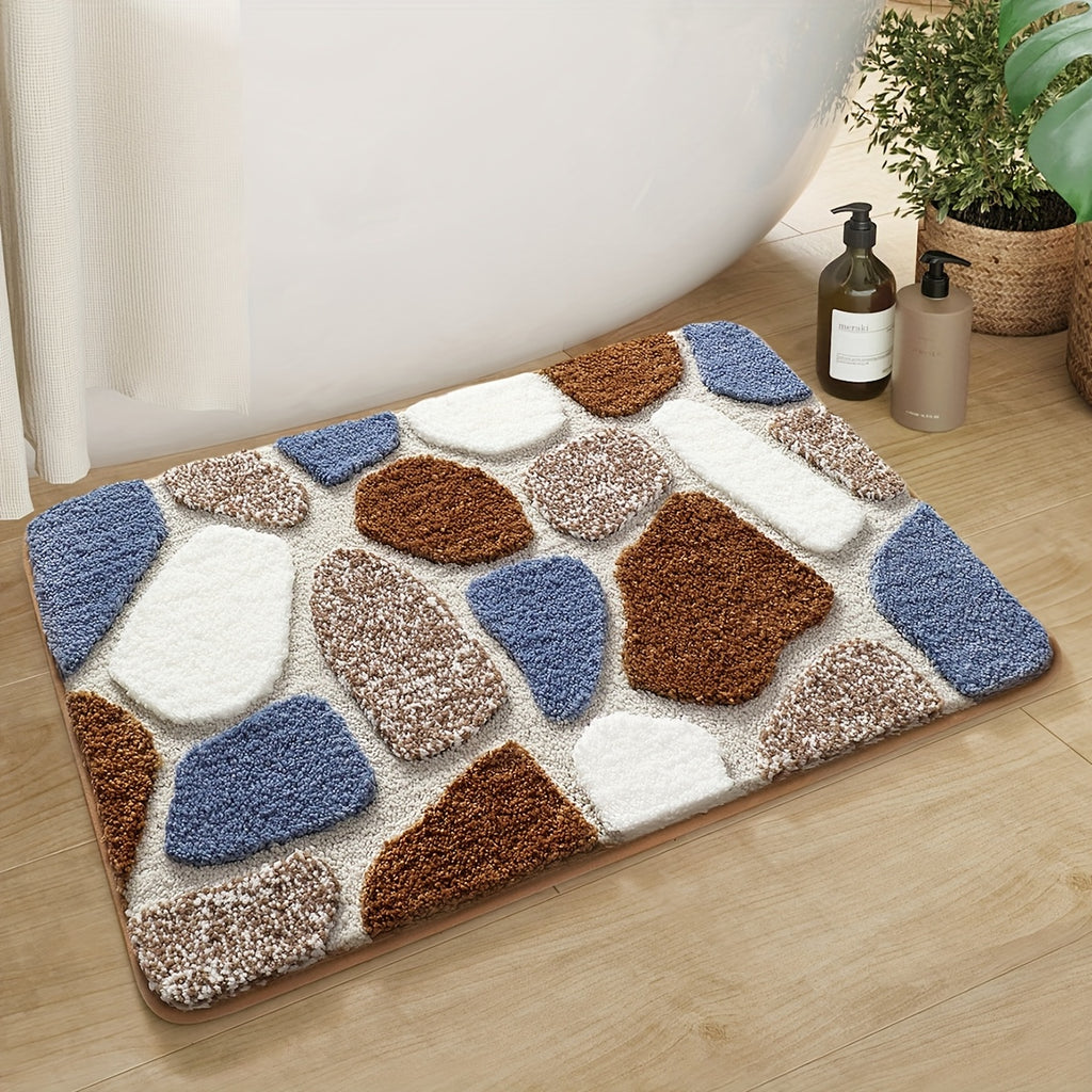 Tapis de salle de bain effet galets, relief tufté épais