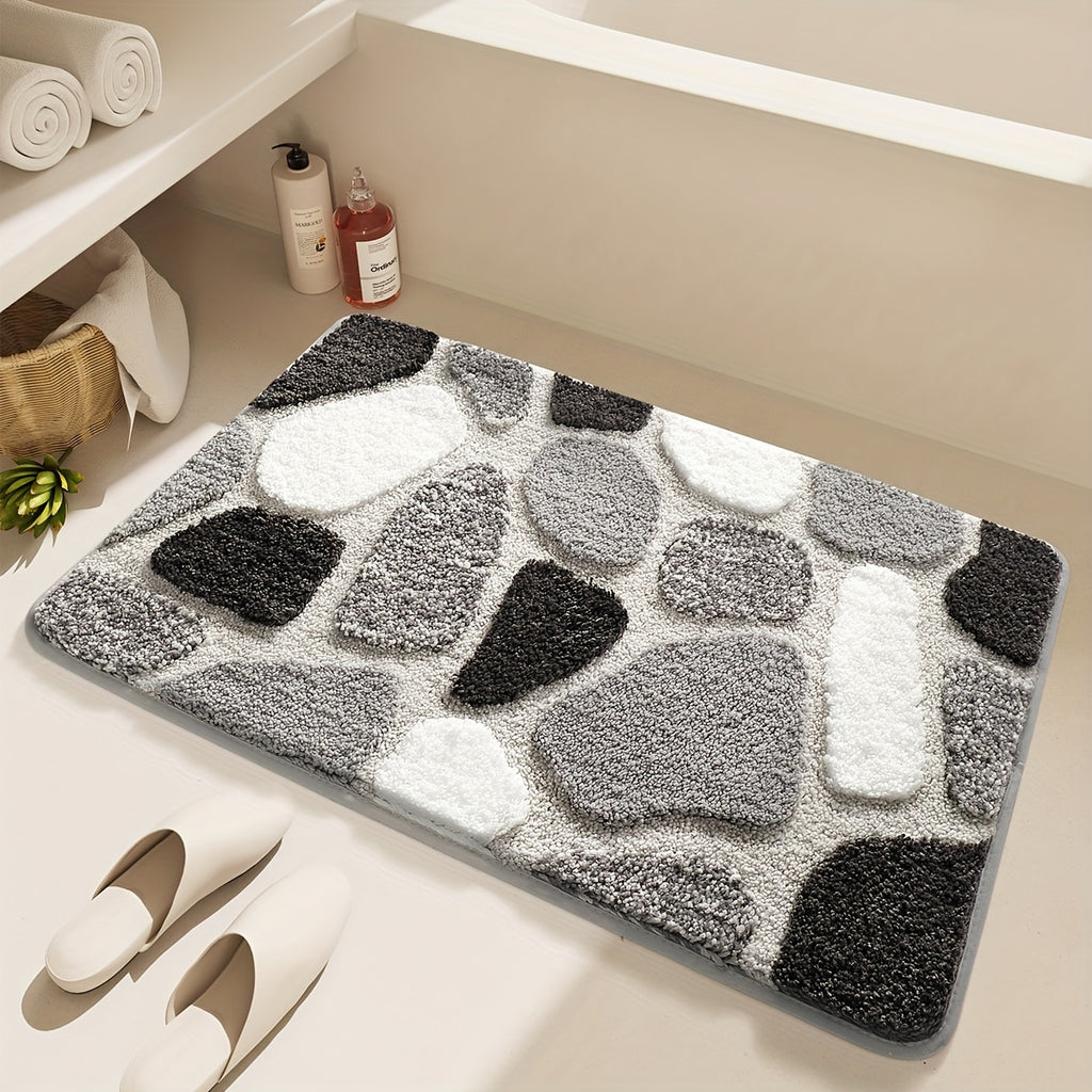 Tapis de salle de bain effet galets, relief tufté épais