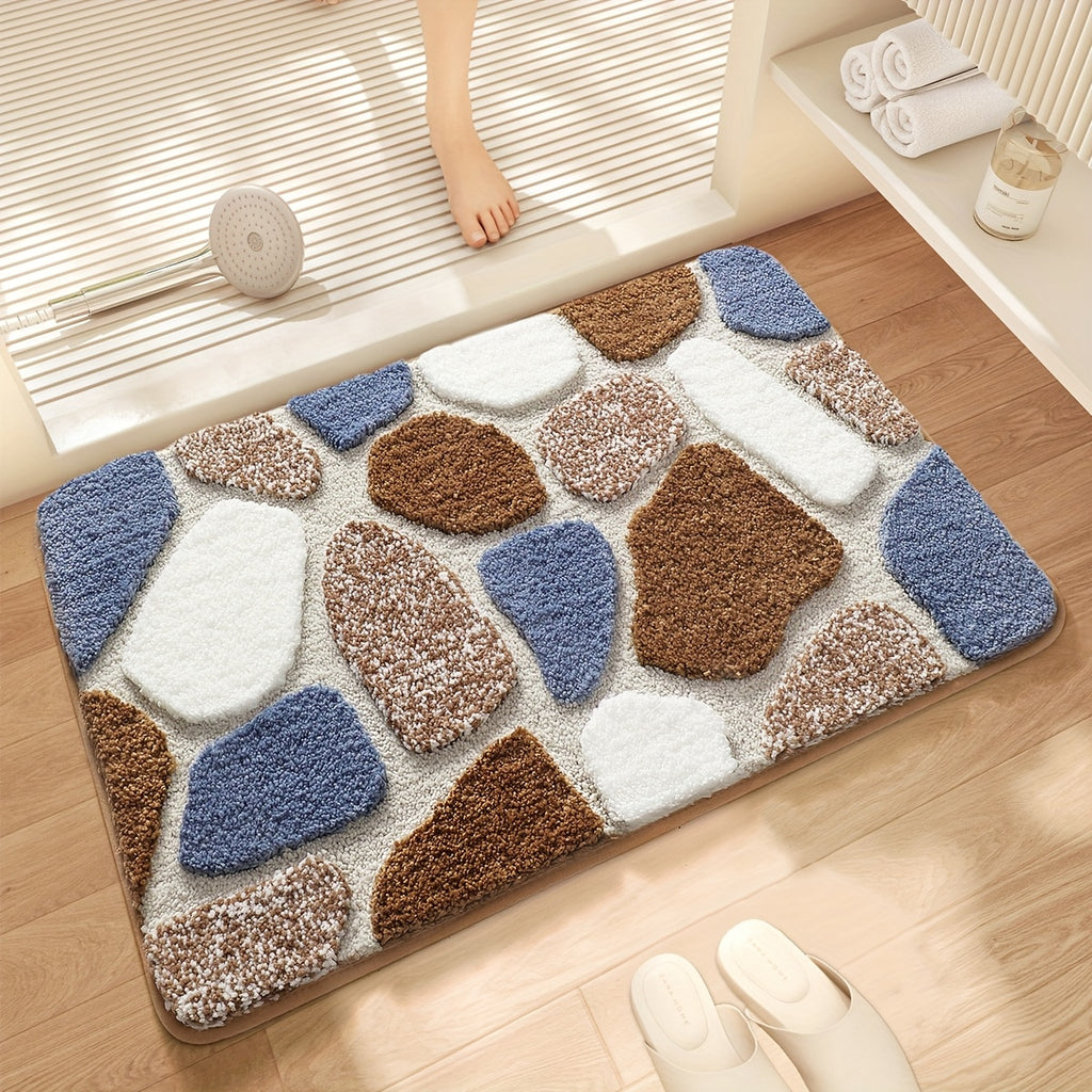 Tapis de salle de bain effet galets, relief tufté épais