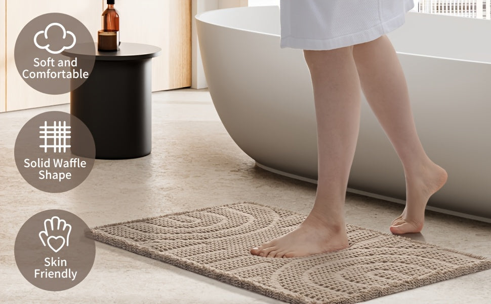 Tapis de salle de bain gaufré à franges, cinq formats au choix