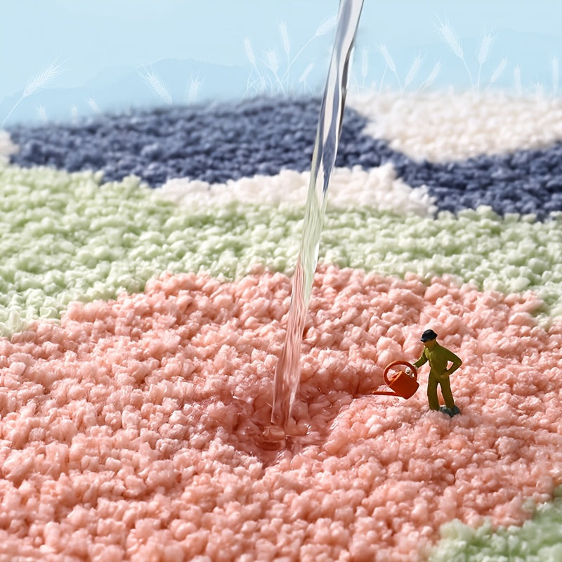 Tapis de salle de bain grenouille sur damier, festonné