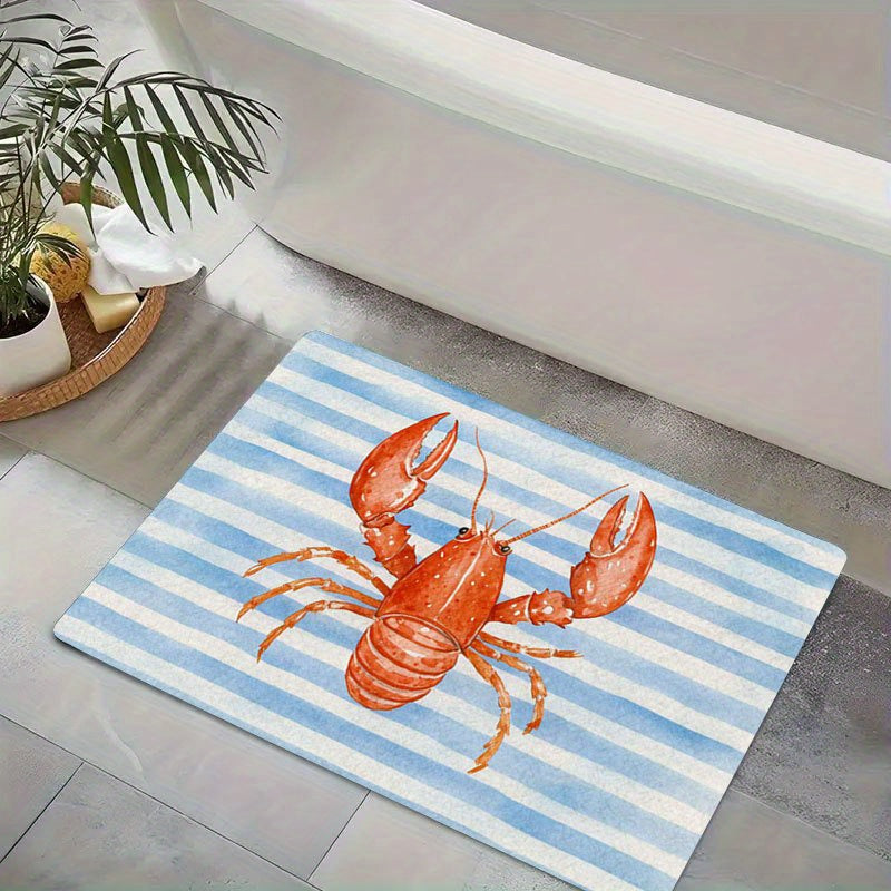 Tapis de salle de bain homard rayé, dos caoutchouc