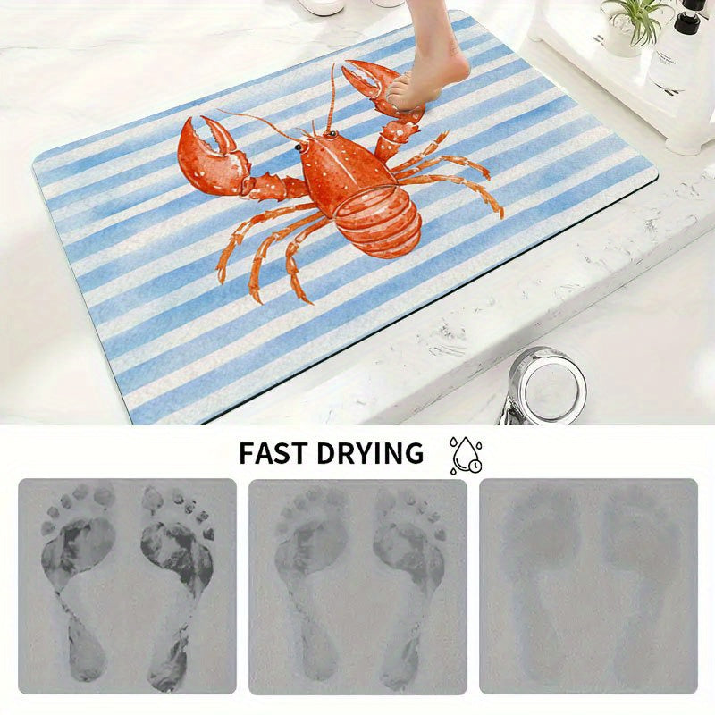 Tapis de salle de bain homard rayé, dos caoutchouc