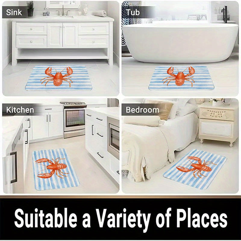 Tapis de salle de bain homard rayé, dos caoutchouc