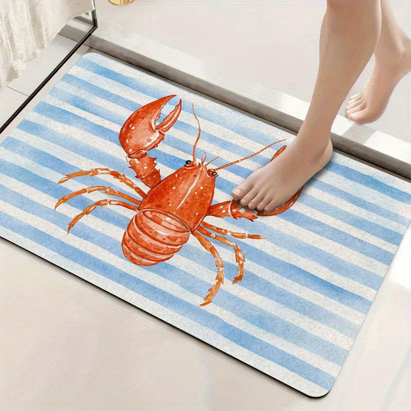 Tapis de salle de bain homard rayé, dos caoutchouc