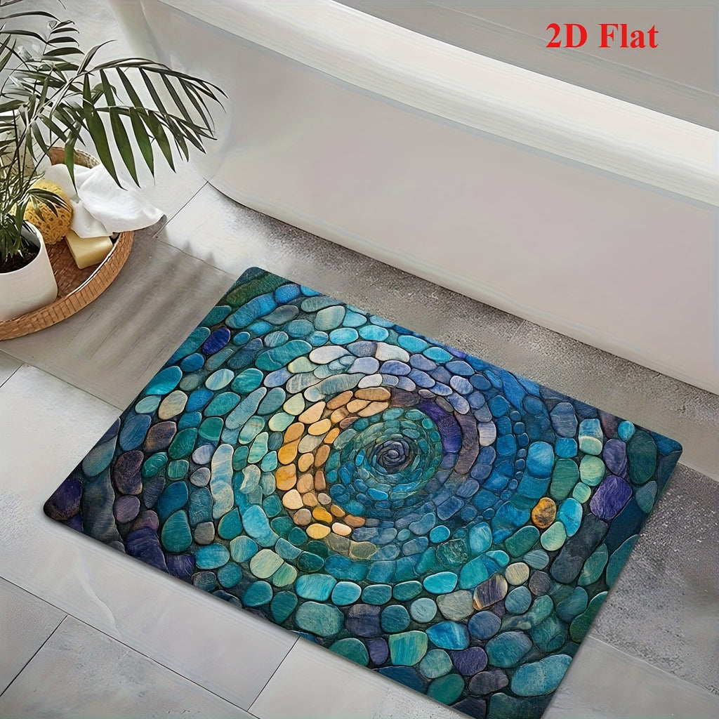 Tapis de salle de bain imprimé galets, spirale plate