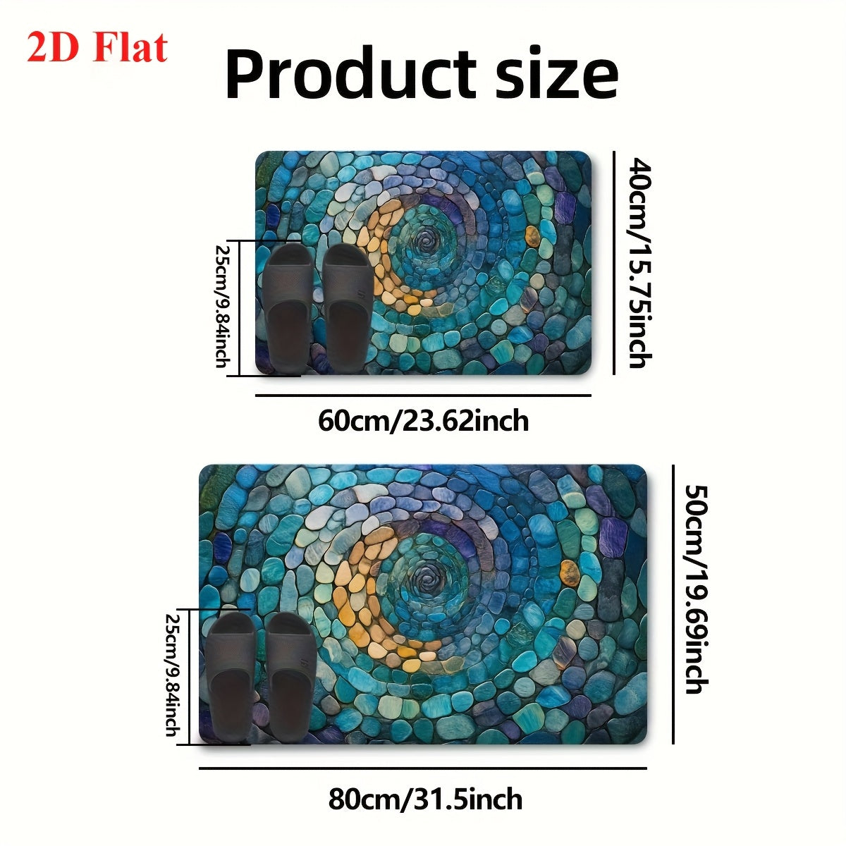 Tapis de salle de bain imprimé galets, spirale plate
