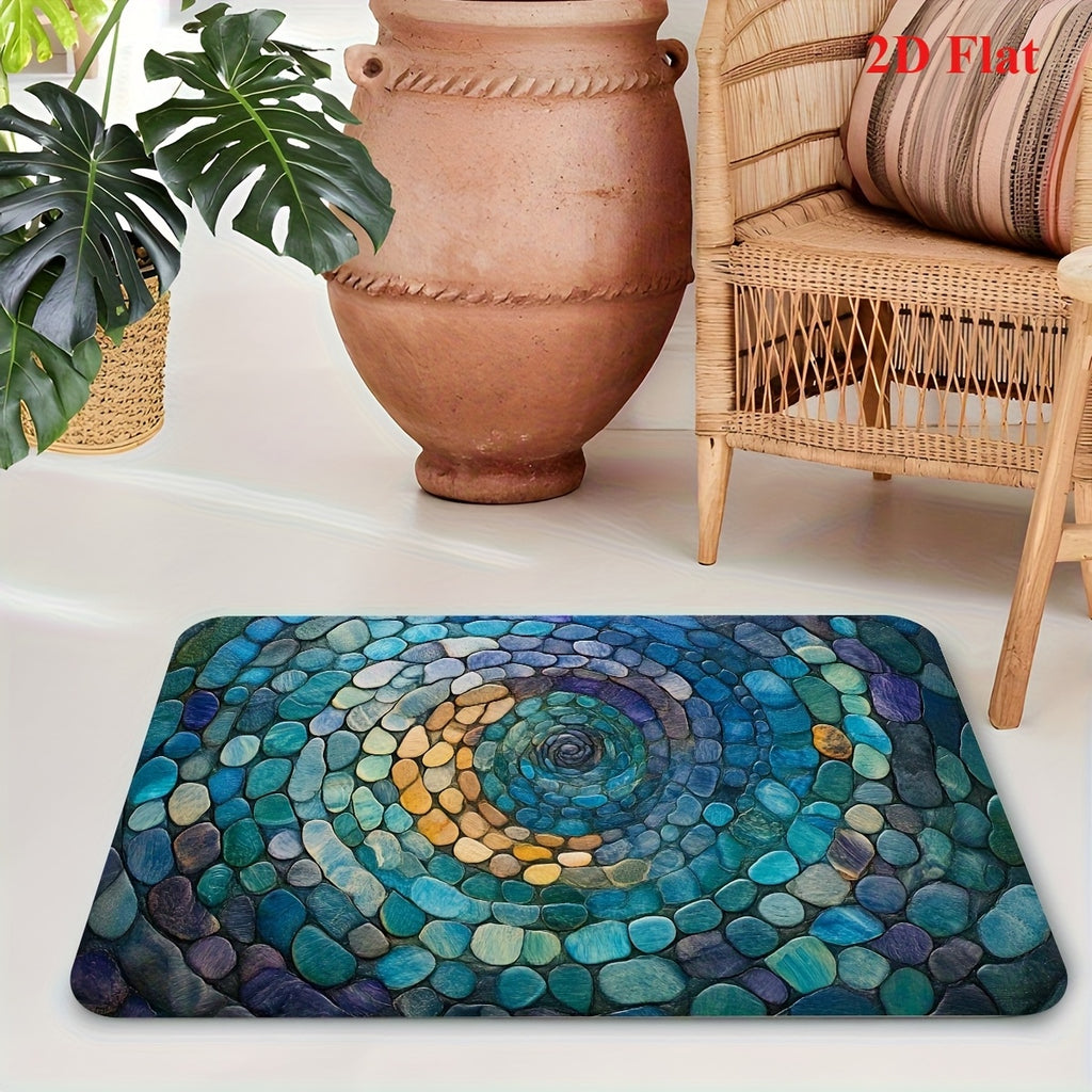 Tapis de salle de bain imprimé galets, spirale plate