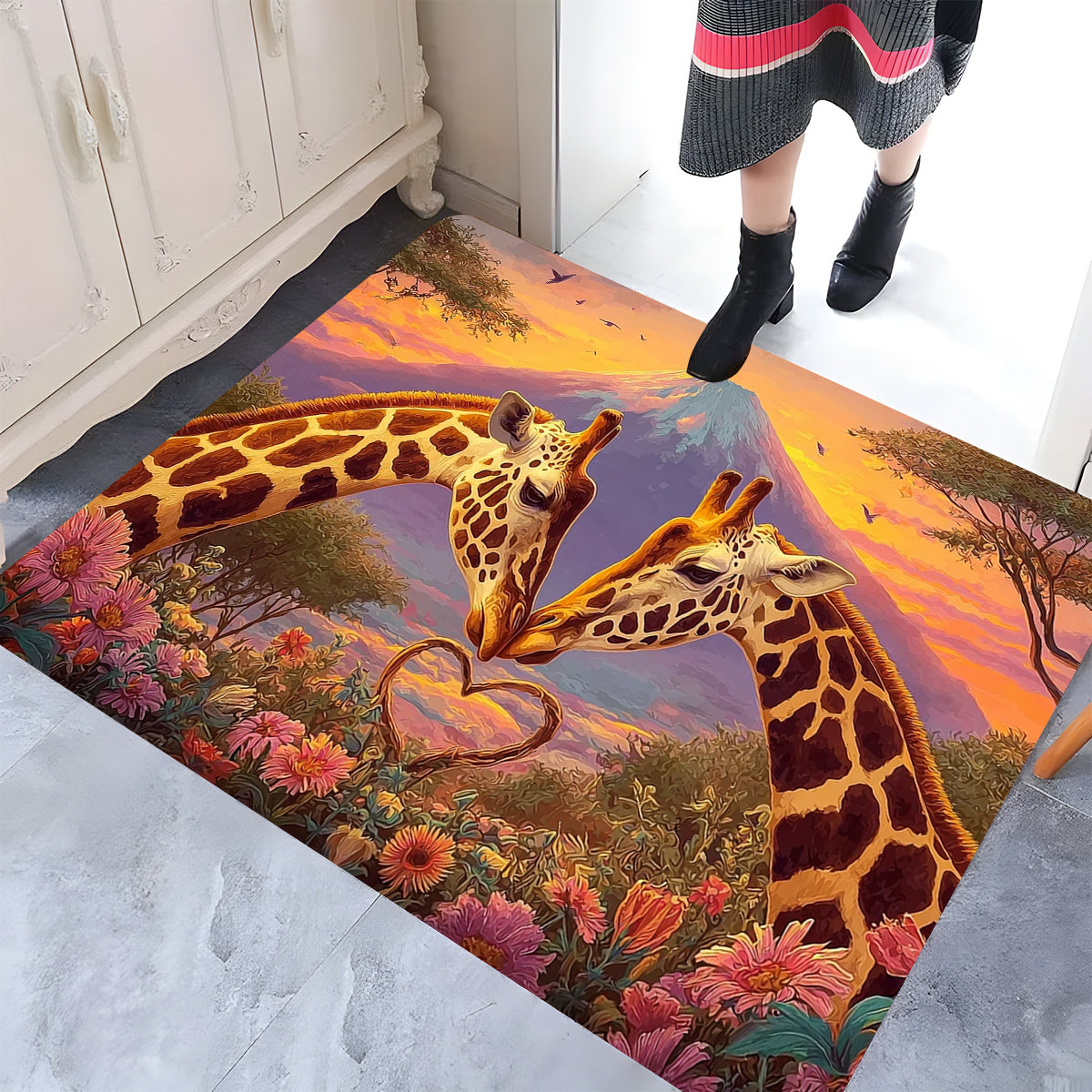 Tapis de salle de bain imprimé girafes, savane