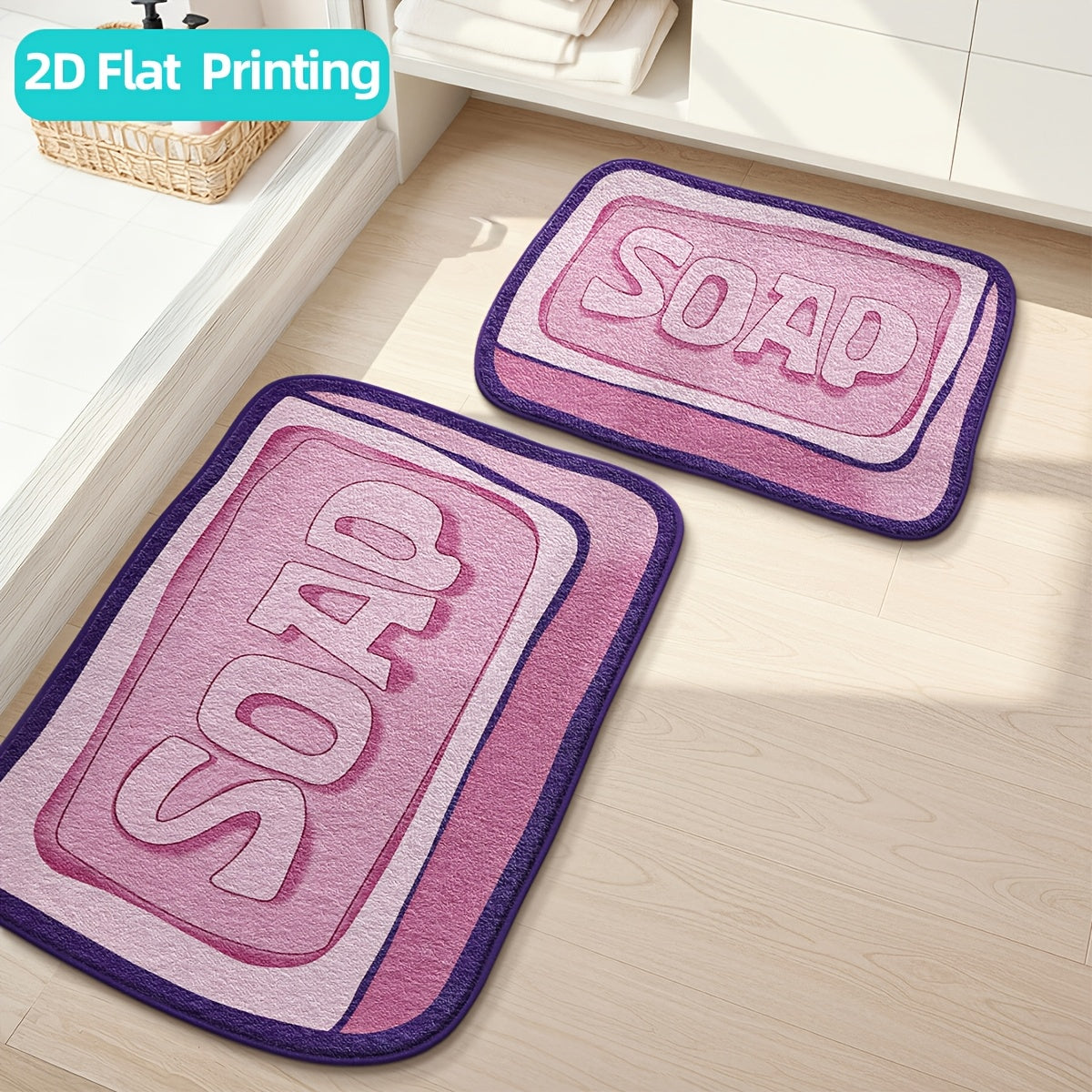 Tapis de salle de bain imprimé savon, duo de 2 tailles