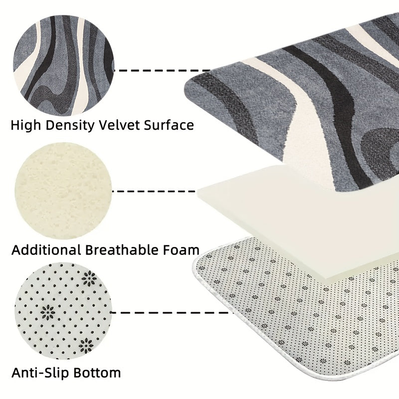 Tapis de salle de bain imprimé à vagues, doux