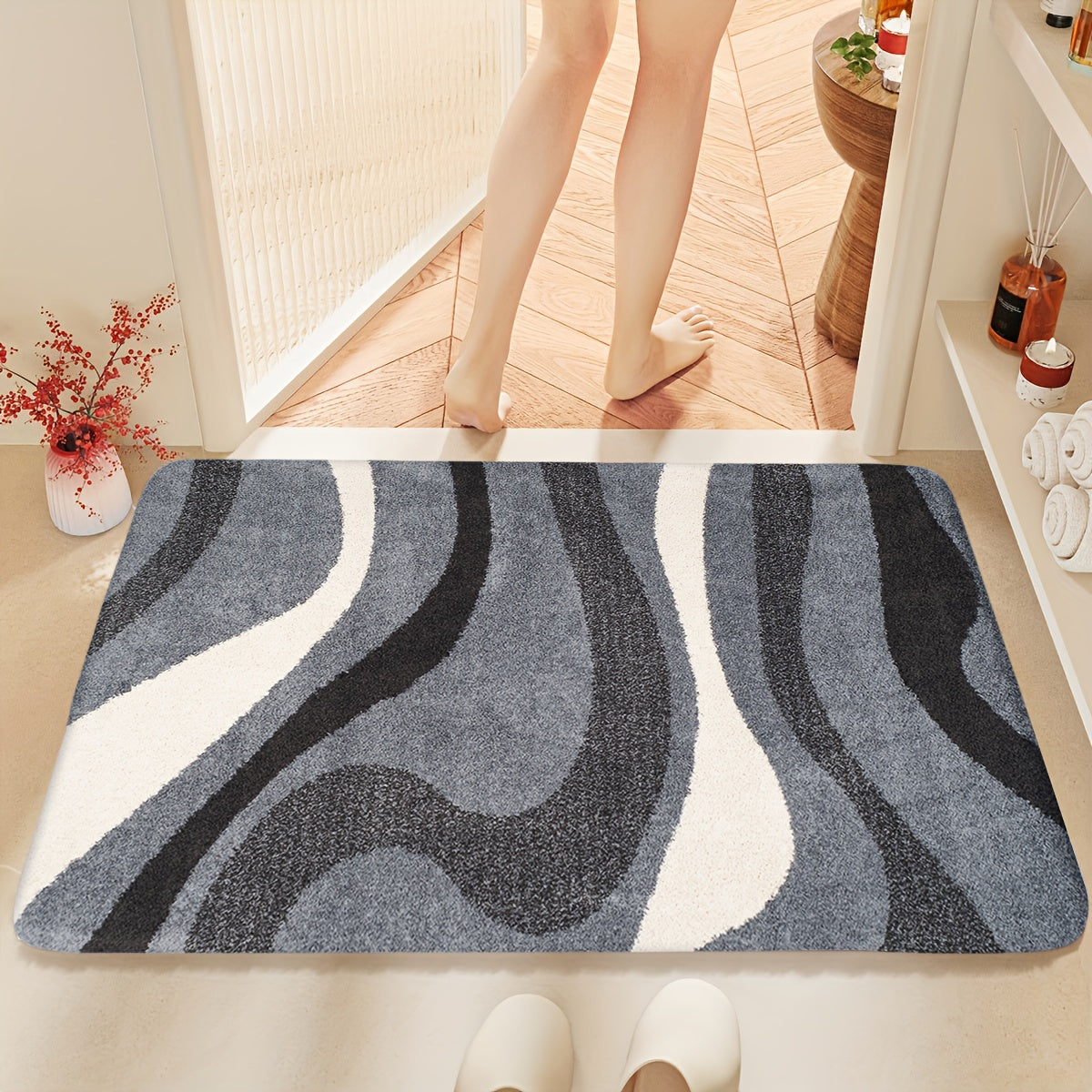 Tapis de salle de bain imprimé à vagues, doux