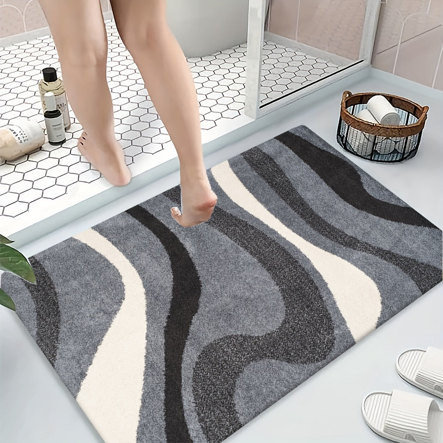 Tapis de salle de bain imprimé à vagues, doux