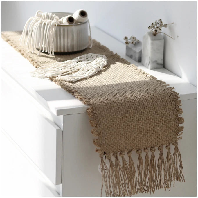 Tapis de salle de bain en jute tissé à franges, 7 tailles