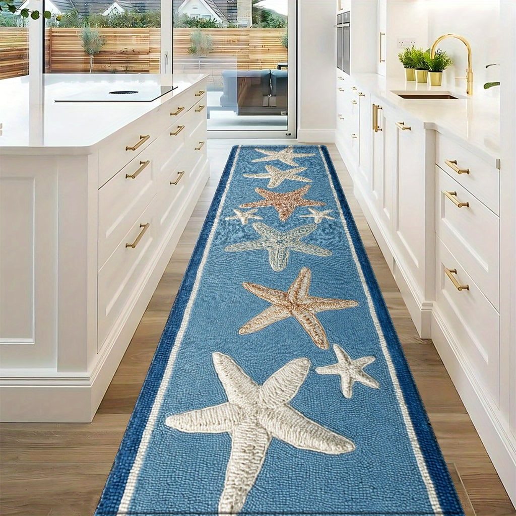 Tapis de salle de bain long, étoiles de mer brodées