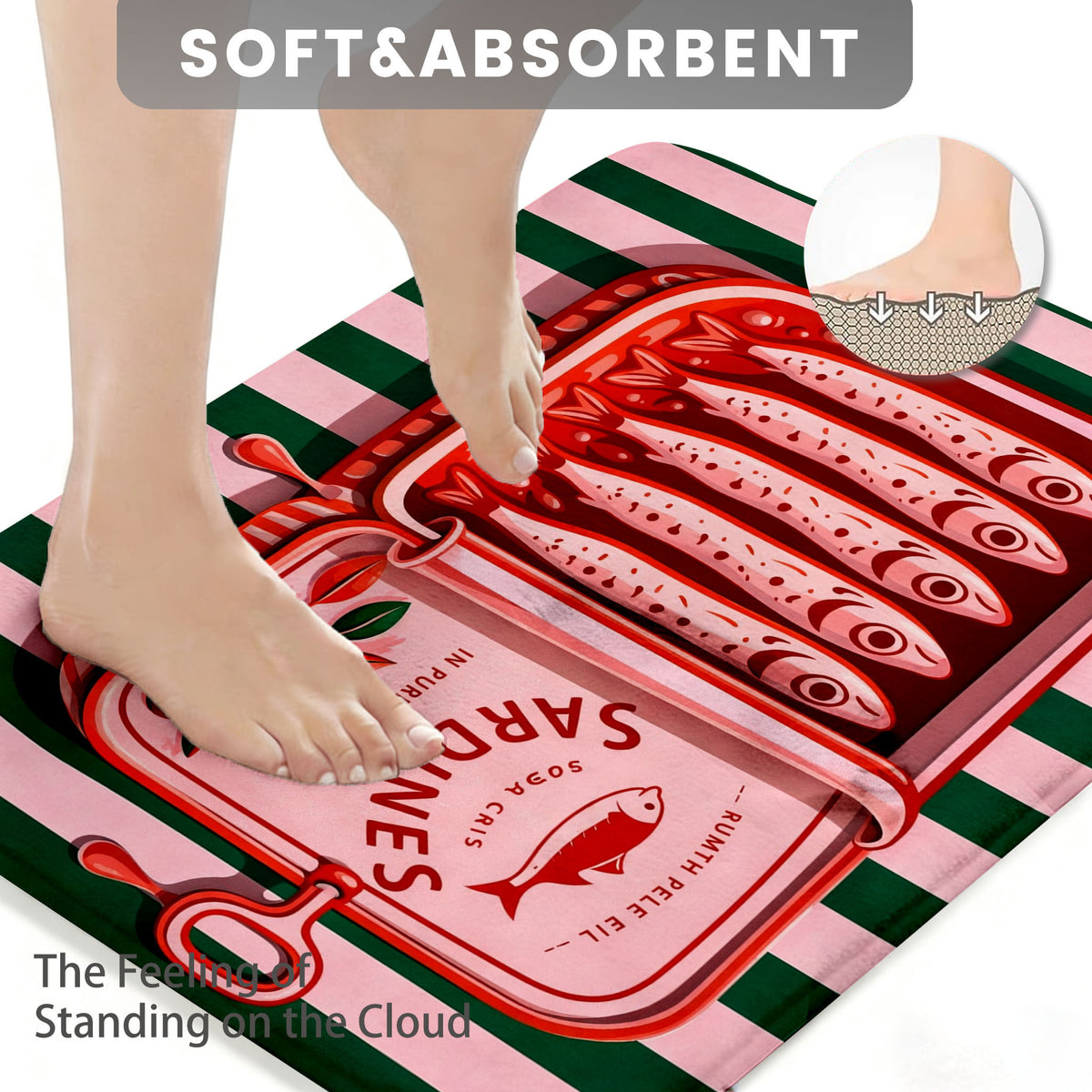 Tapis de salle de bain long à imprimé boîte de sardines