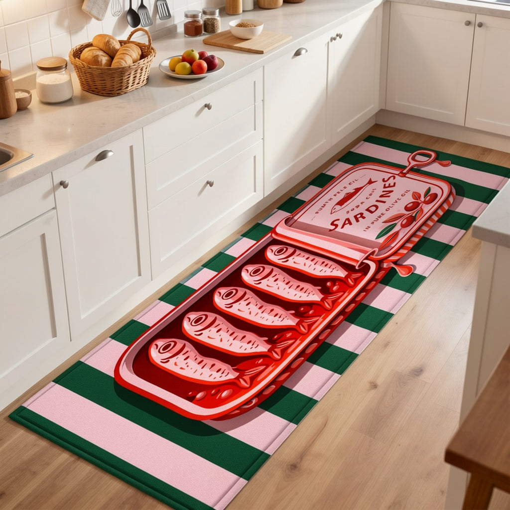 Tapis de salle de bain long à imprimé boîte de sardines